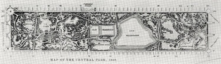 Map of Central Park 1868, from Reprinting of the “Greensward Report,” Courtesy of the National Park Service, Frederick Law Olmsted National Historic Site.